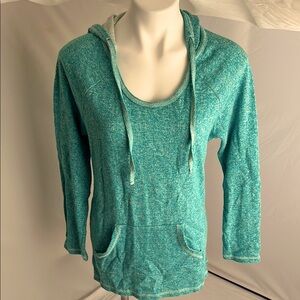 Pima Apparel teal green marled notch neck soft lightweight hoodie